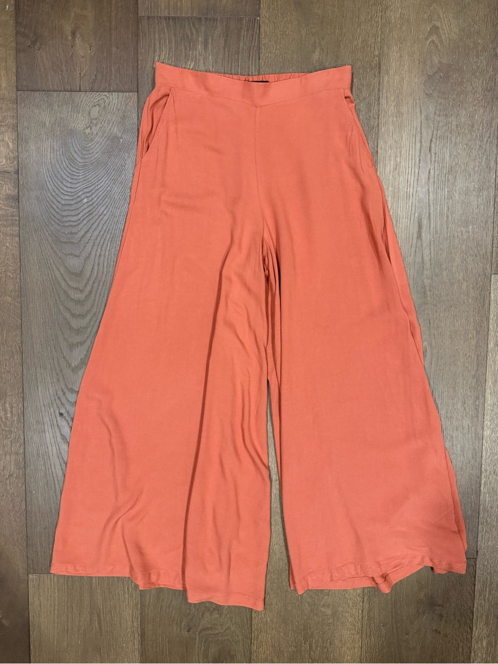 Rewash Wide-Leg Coral Orange Palazzo Pants Elastic Waist Fluid Rayon